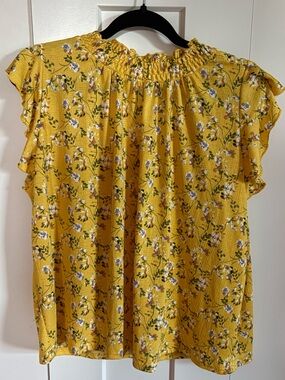 Pretty MELLODAY Yellow Floral Ruffle Sleeve Blouse